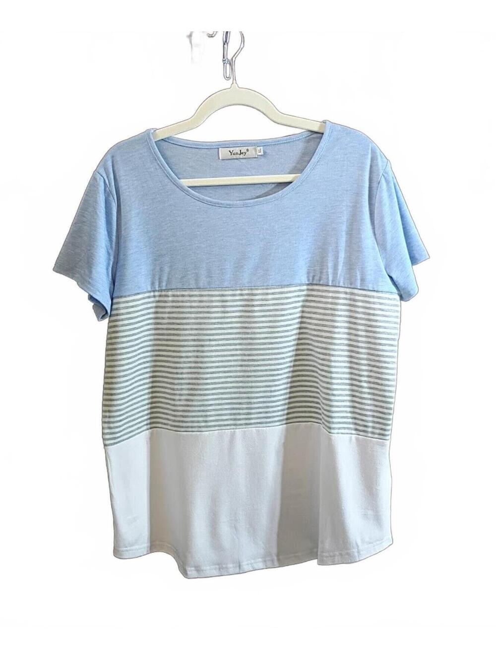 YunJey Light Blue Colorblock Stripe Short Sleeve Top XL